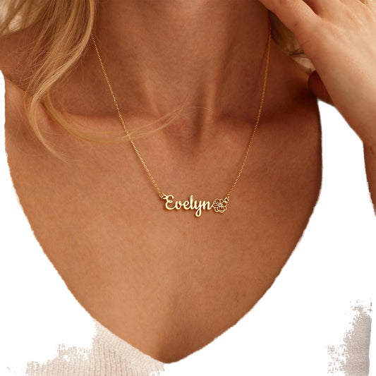 Personalized Birth Flower Name Necklace