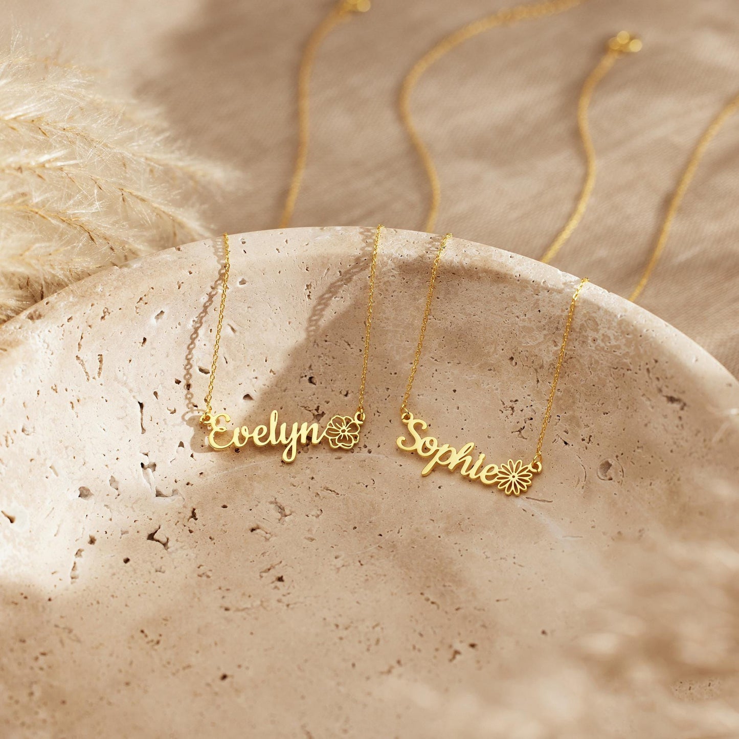 Personalized Birth Flower Name Necklace