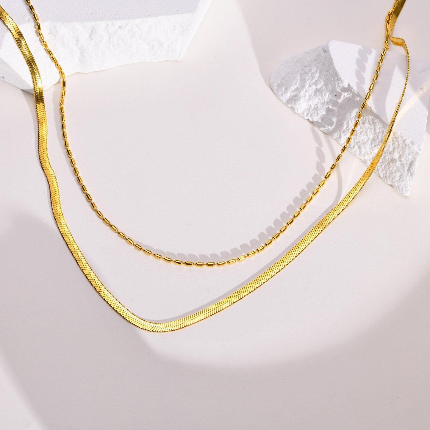 Double Layer Herringbone & Rice Bead Necklace
