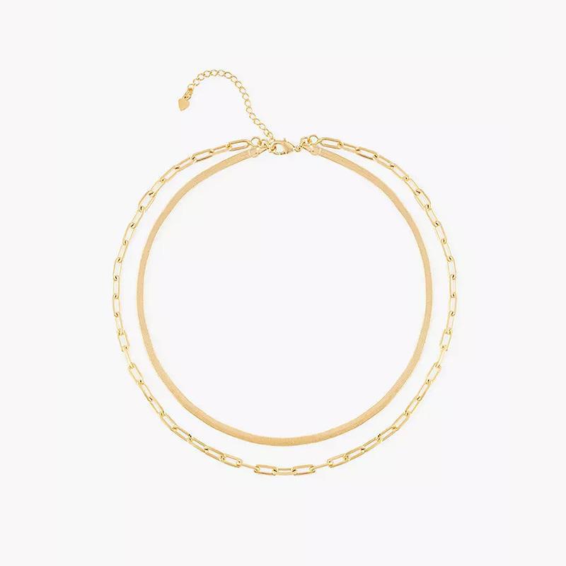 Double Layer Herringbone & Paperclip Necklace - Titanium Steel Stackable Choker for Women, Waterproof Minimalist Jewelry