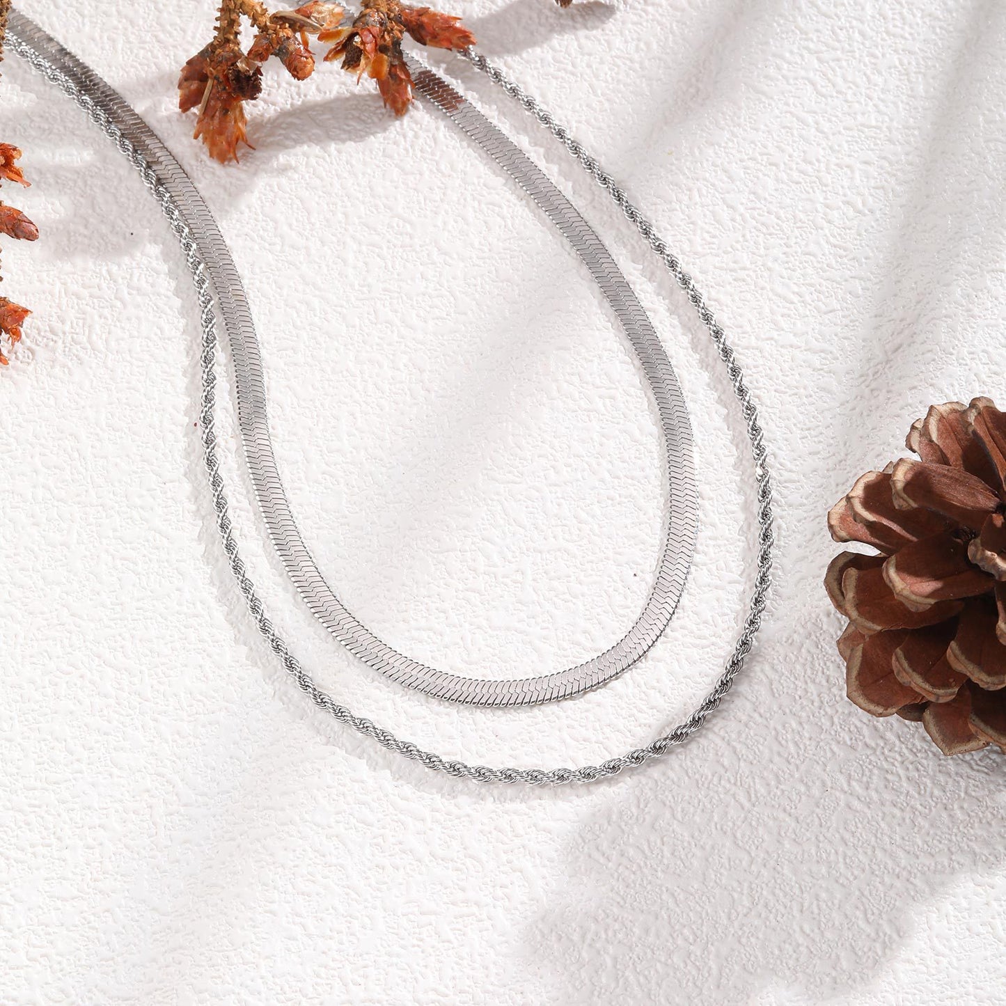 Double Layer Herringbone Choker | Tarnish-Free Titanium Steel Chain