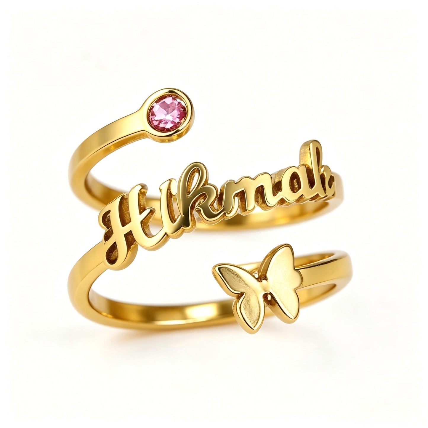 Butterfly Birthstone Name Ring