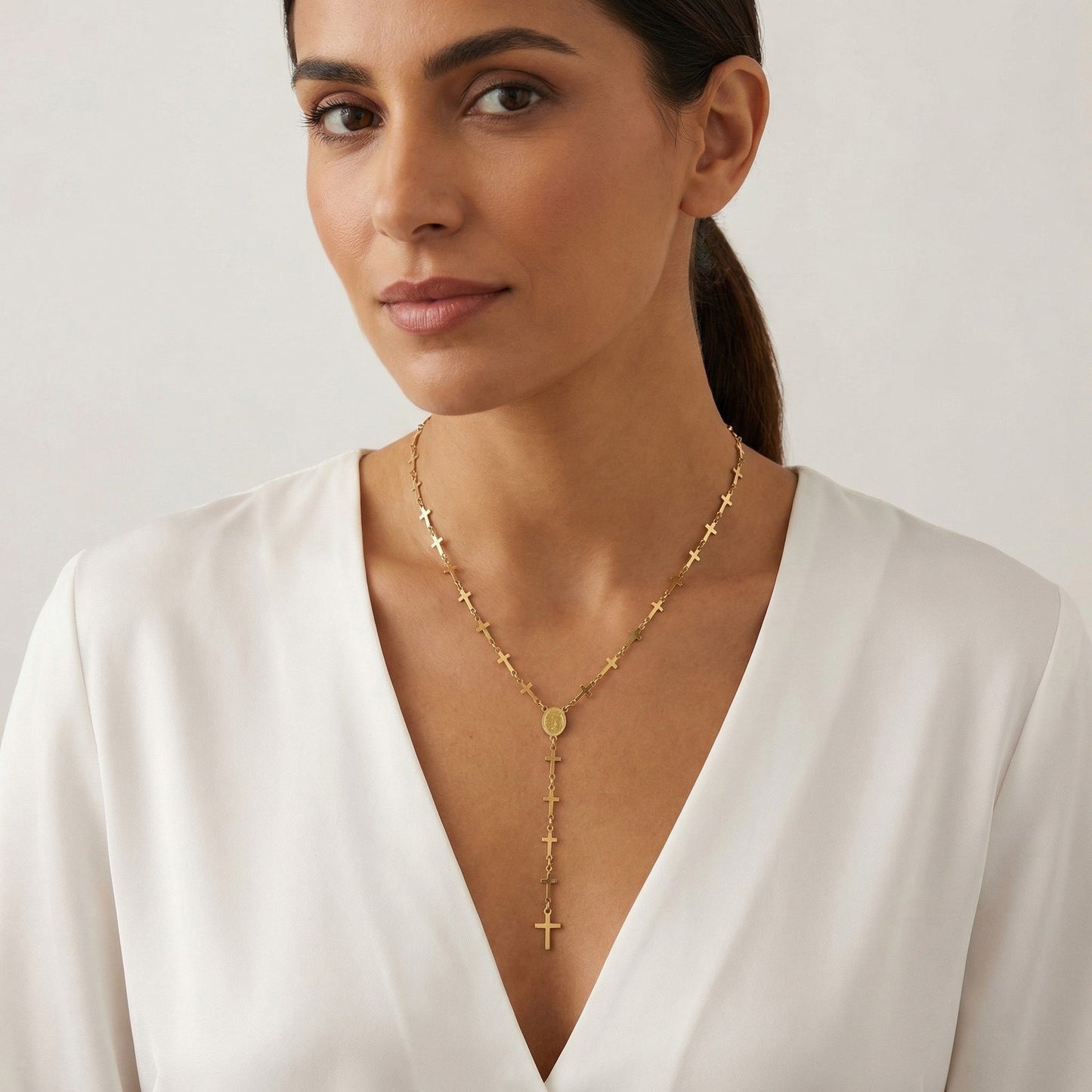 18K Gold Plated Cross Y Necklace | Dainty Stainless Steel Chain for Everyday Wear