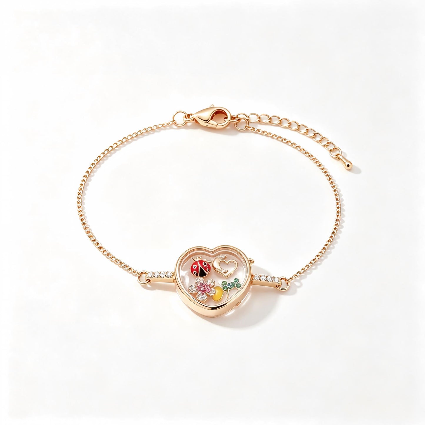 DIY Crystal Frame Bracelet – Detachable Copper Zirconia Border Pendant in Rectangle, Heart & Round