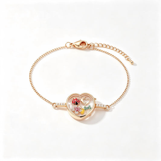 DIY Crystal Frame Bracelet – Detachable Copper Zirconia Border Pendant in Rectangle, Heart & Round