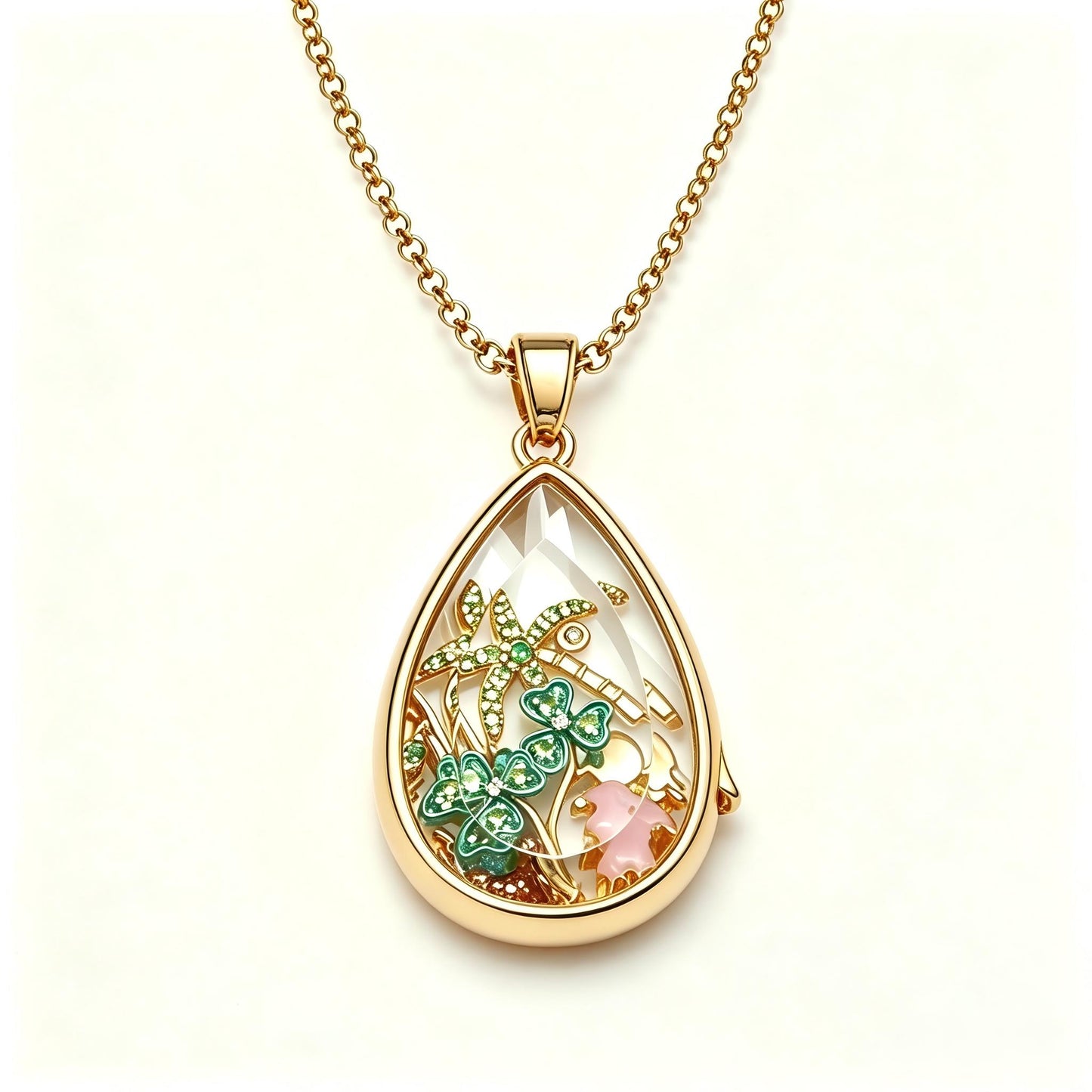 Ocean Heart Teardrop Locket Necklace – DIY Openable Copper Pendant with Charms