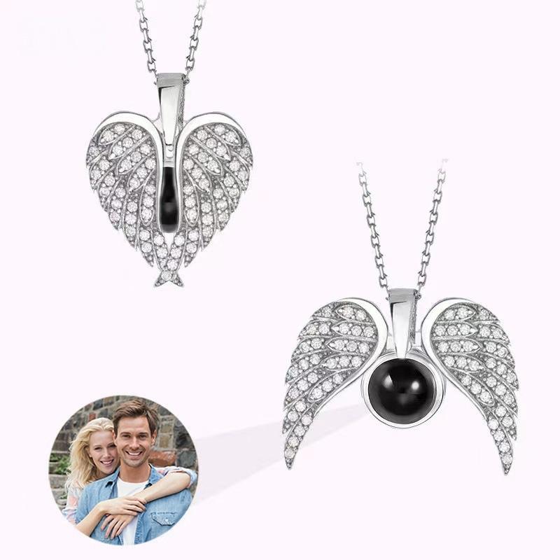 Angel Wings Photo Projection Necklace – Personalized Zircon Pendant