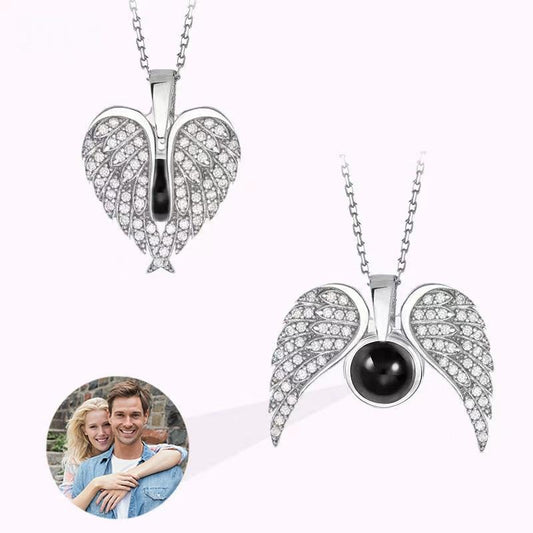 Angel Wings Photo Projection Necklace – Personalized Zircon Pendant