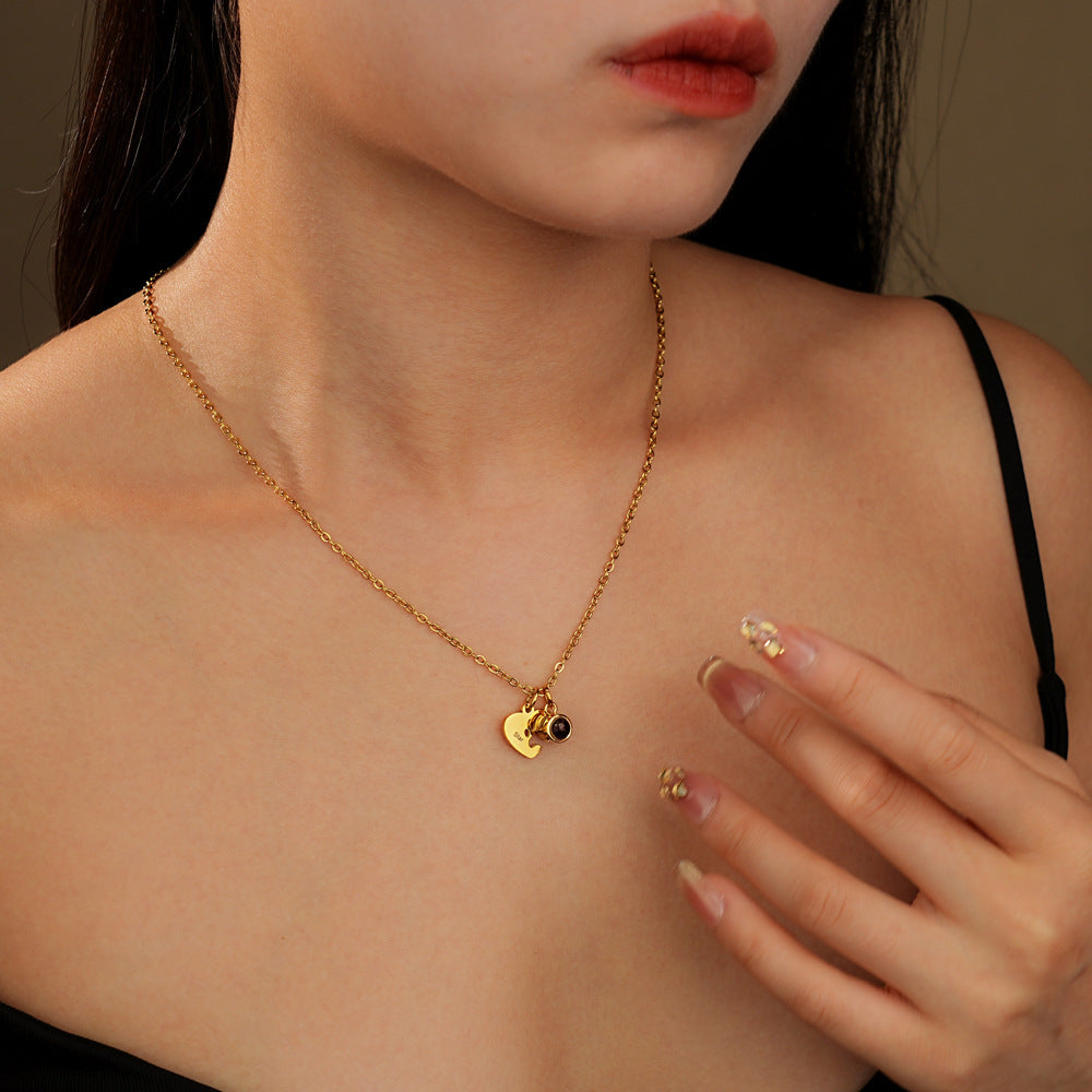 Custom Photo Projection Pet Paw Heart Necklace