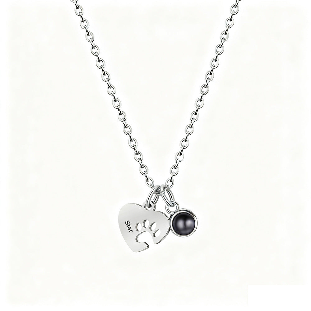 Custom Photo Projection Pet Paw Heart Necklace