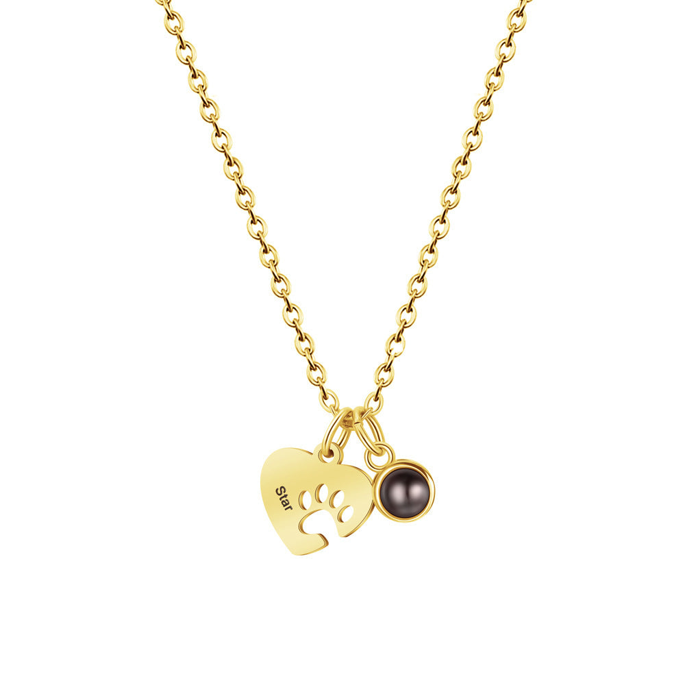 Custom Photo Projection Pet Paw Heart Necklace