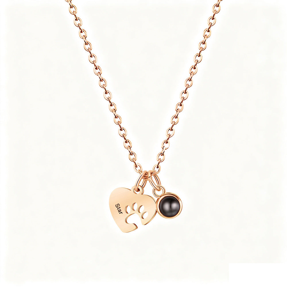 Custom Photo Projection Pet Paw Heart Necklace