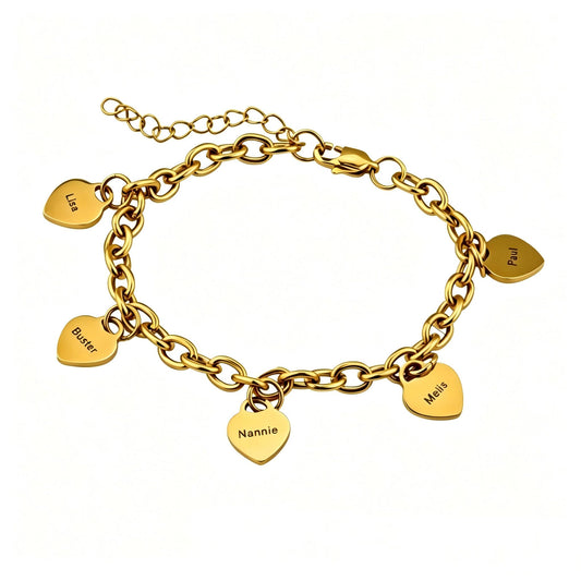 Custom Engraved Heart Charm Bracelet