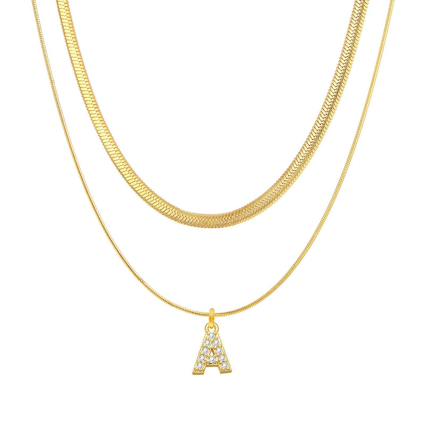 Double Layer Herringbone Necklace -Personalized Initial Herringbone Pendant
