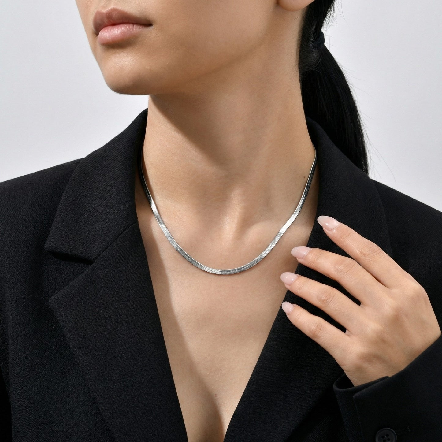 Herringbone Snake Choker Necklace Stainless Steel Stackable Women Neck Jewelry