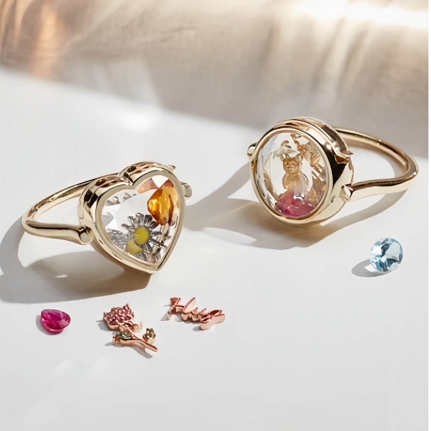 DIY Birthstone Locket Ring – Copper Heart & Round Box with Colorful Zirconia Charms