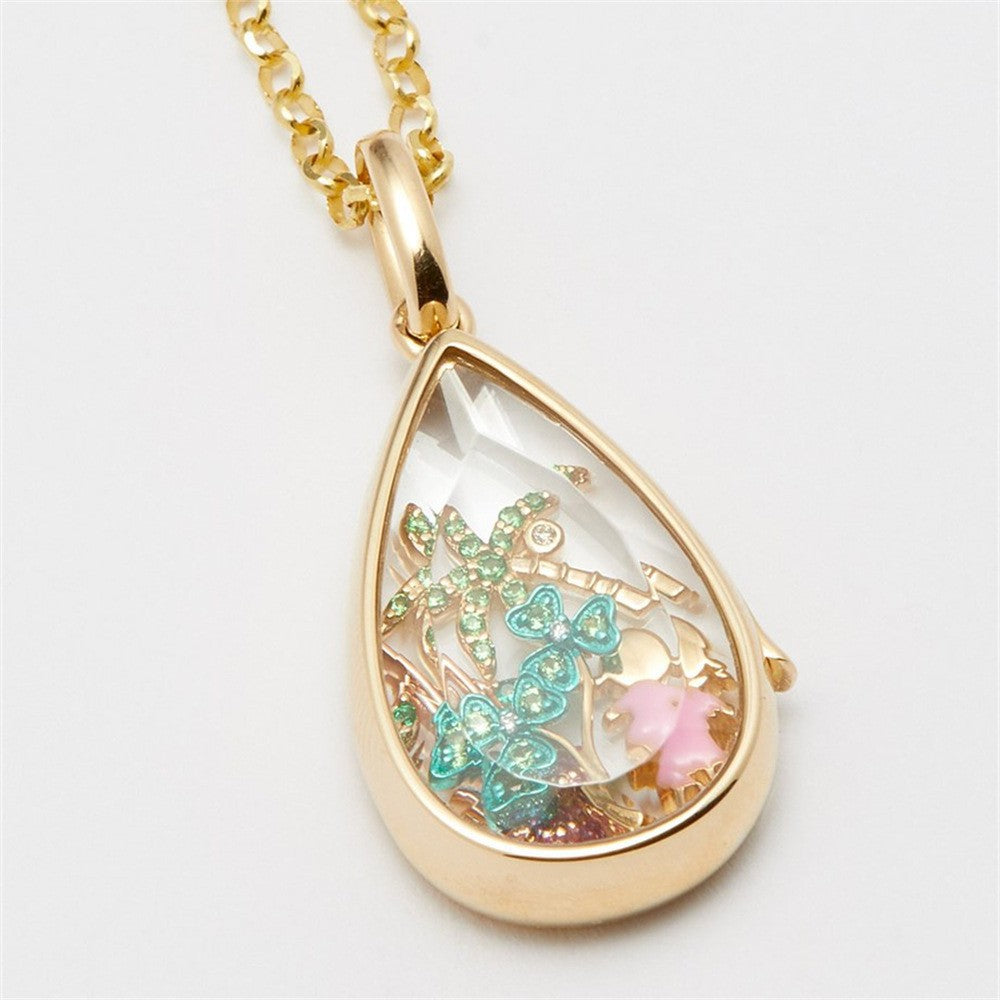 Ocean Heart Teardrop Locket Necklace – DIY Openable Copper Pendant with Charms