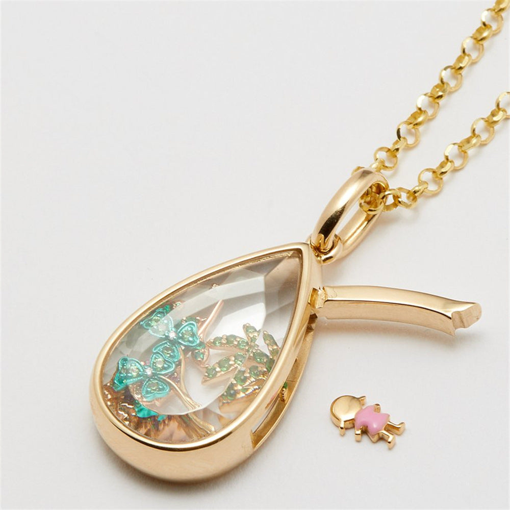 Ocean Heart Teardrop Locket Necklace – DIY Openable Copper Pendant with Charms