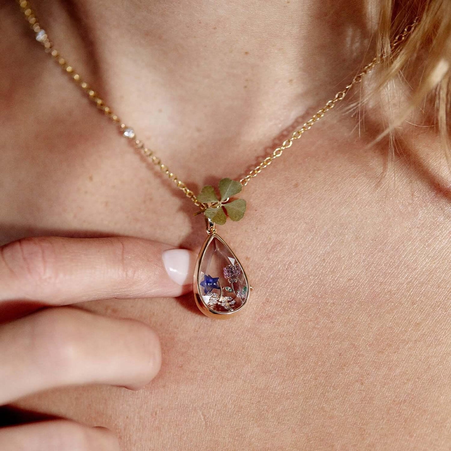 Ocean Heart Teardrop Locket Necklace – DIY Openable Copper Pendant with Charms