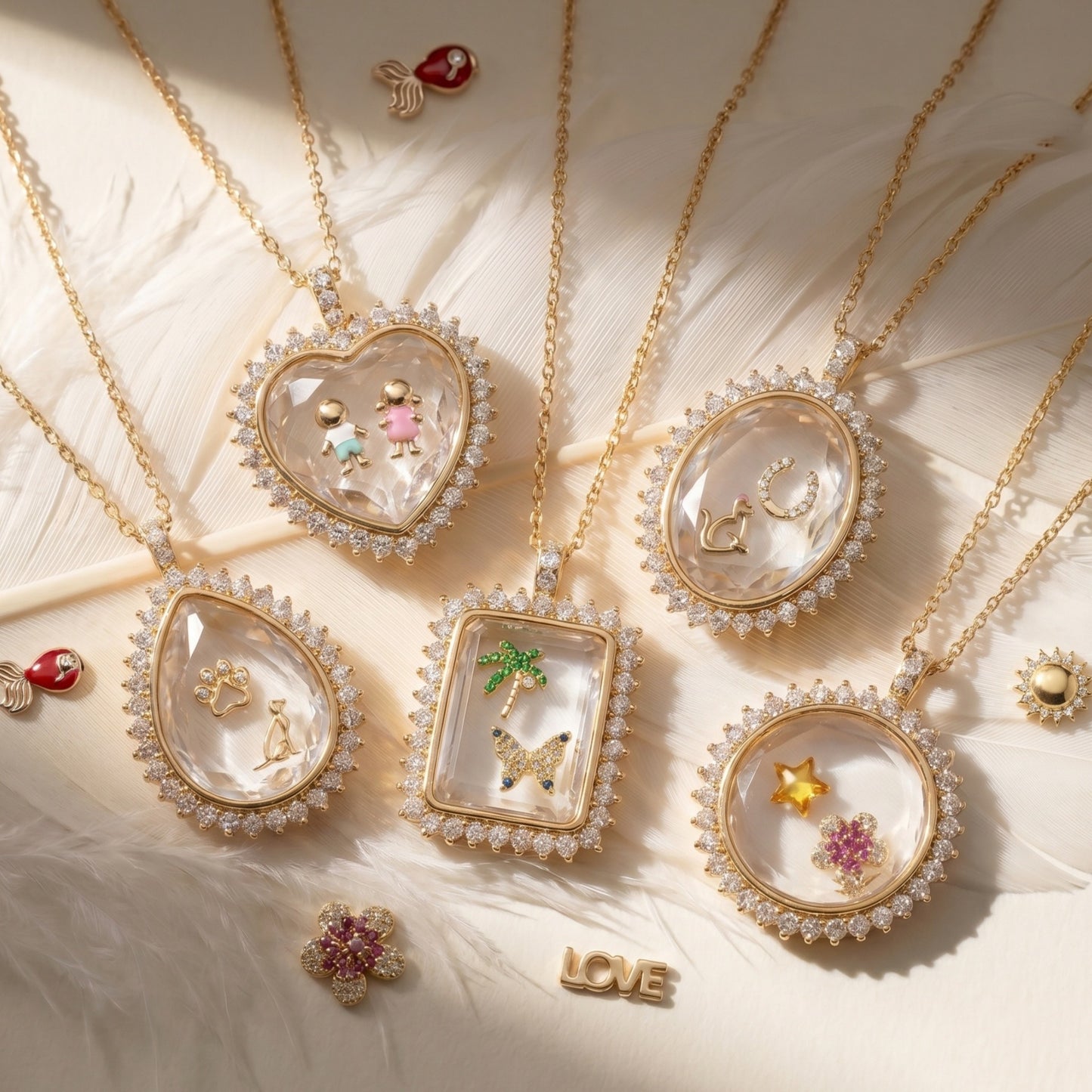 Crystal Frame Locket Necklace – DIY Copper Pendant with Rhinestone & Charms