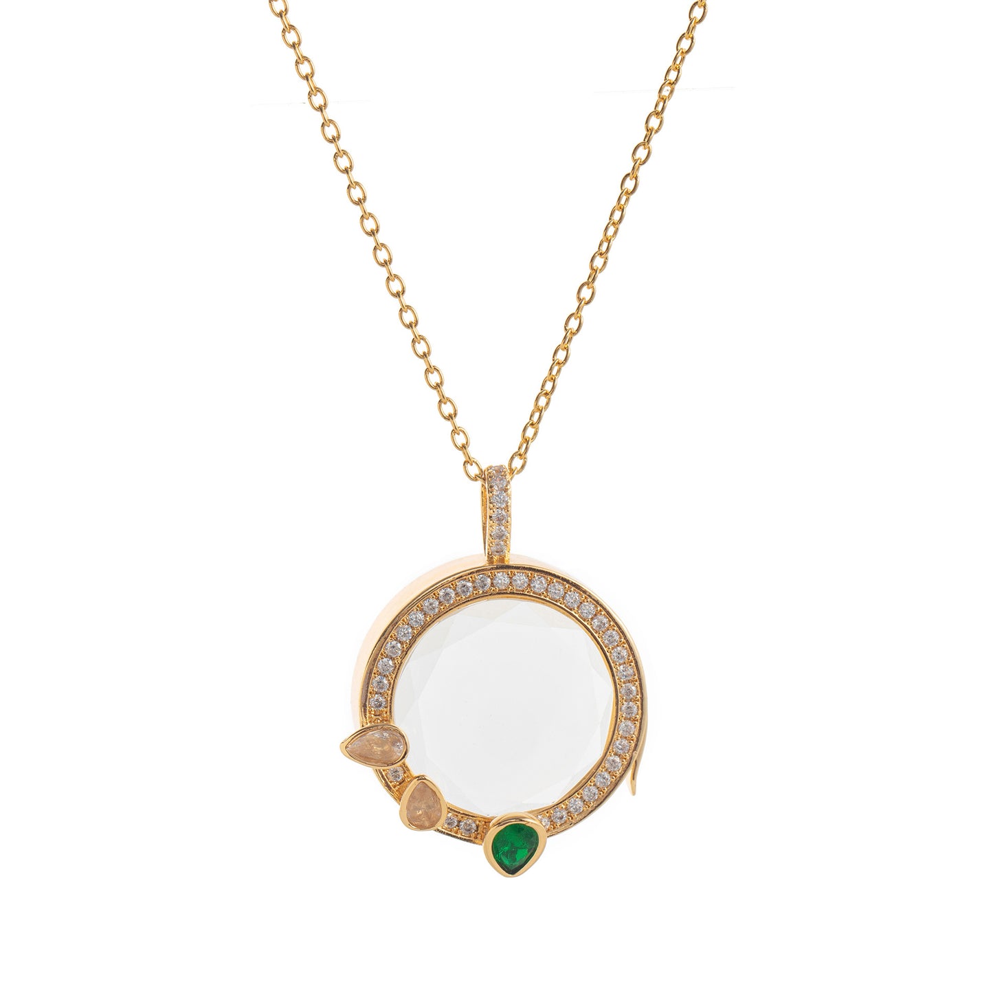Crystal Frame Locket Necklace – DIY Copper Pendant with Rhinestone & Charms