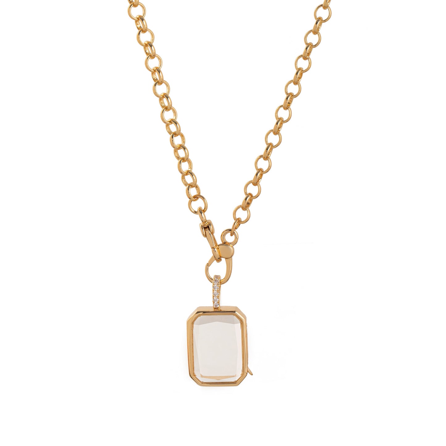 Crystal Frame Locket Necklace – DIY Copper Pendant with Rhinestone & Charms