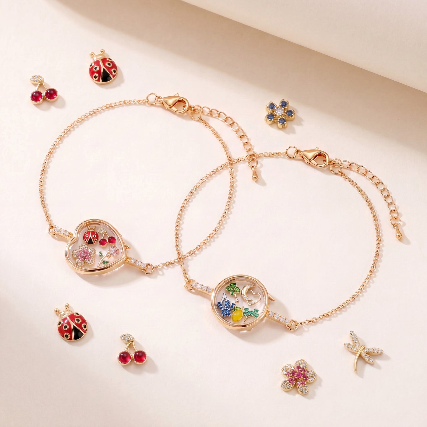 DIY Crystal Frame Bracelet – Detachable Copper Zirconia Border Pendant in Rectangle, Heart & Round