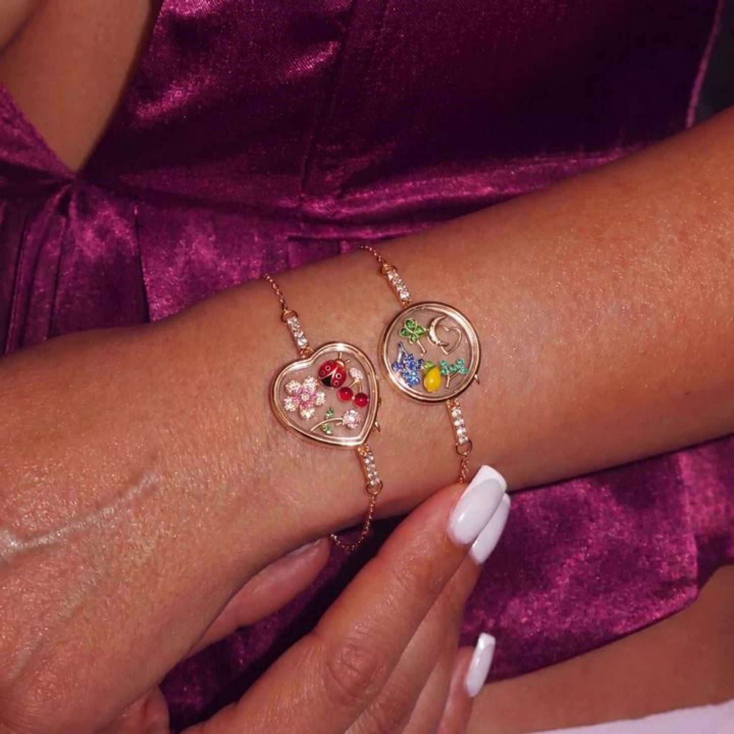 DIY Crystal Frame Bracelet – Detachable Copper Zirconia Border Pendant in Rectangle, Heart & Round