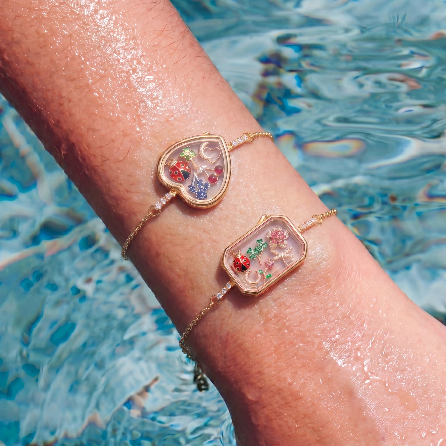 DIY Crystal Frame Bracelet – Detachable Copper Zirconia Border Pendant in Rectangle, Heart & Round