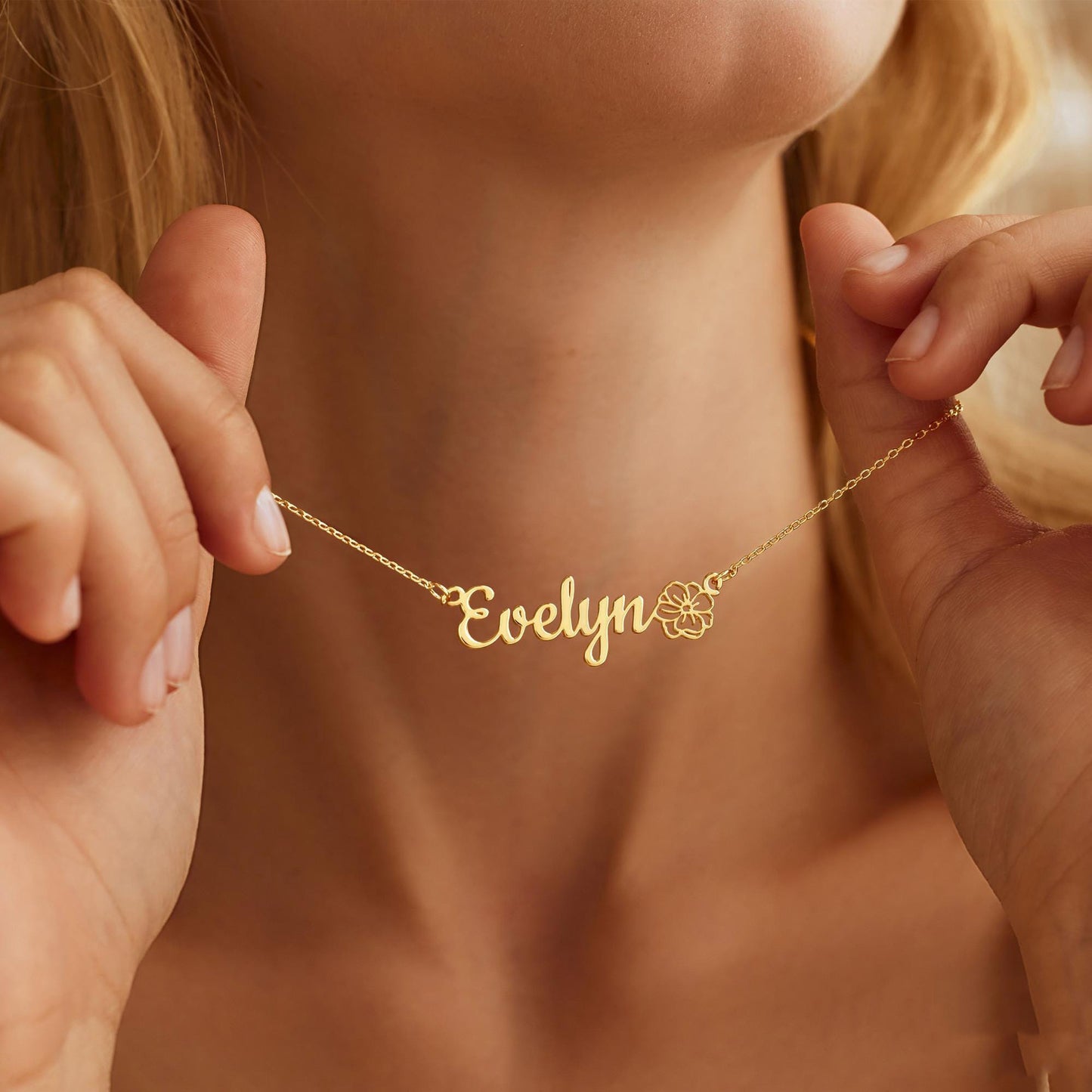 Personalized Birth Flower Name Necklace
