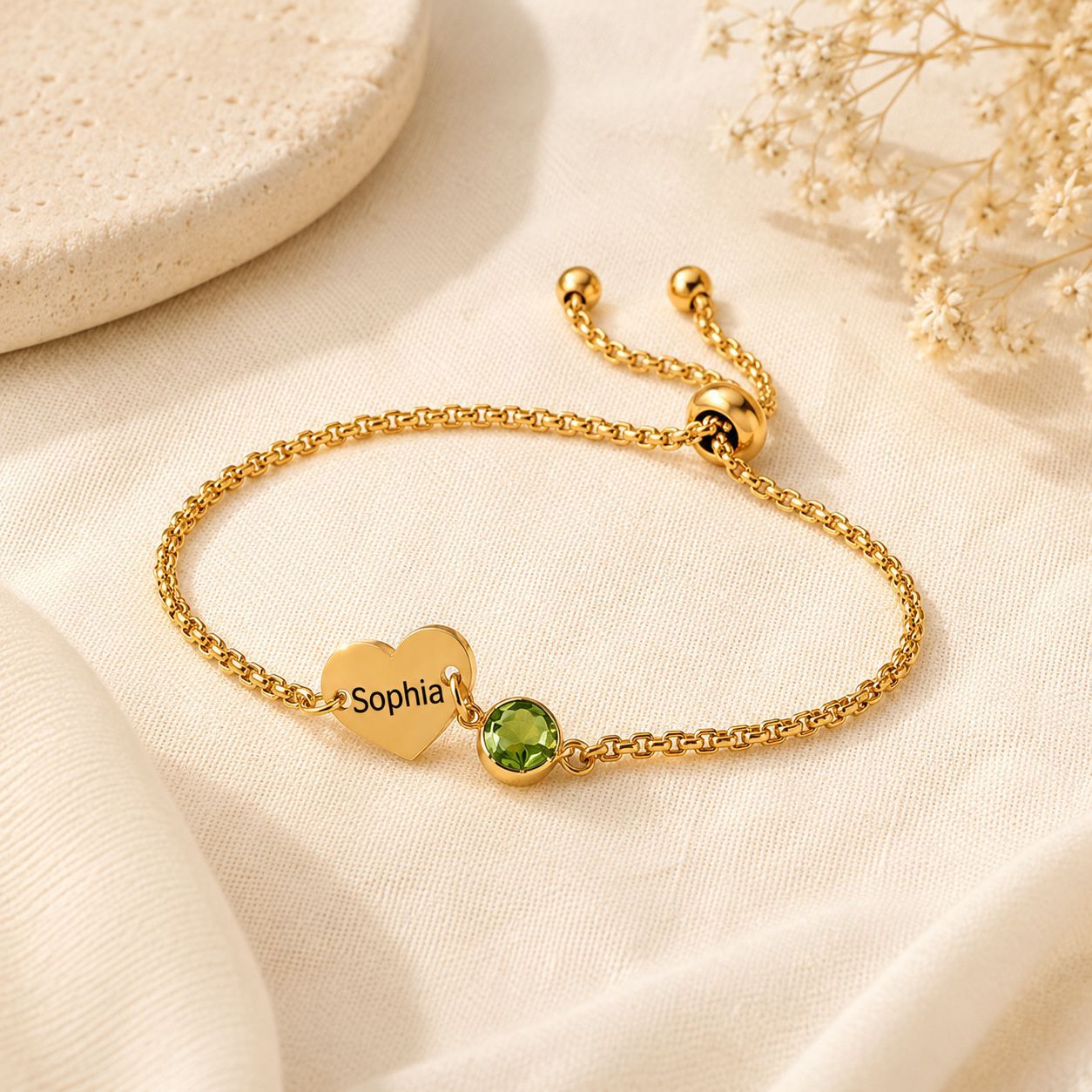 Personalized heart Name Birthstone Necklace