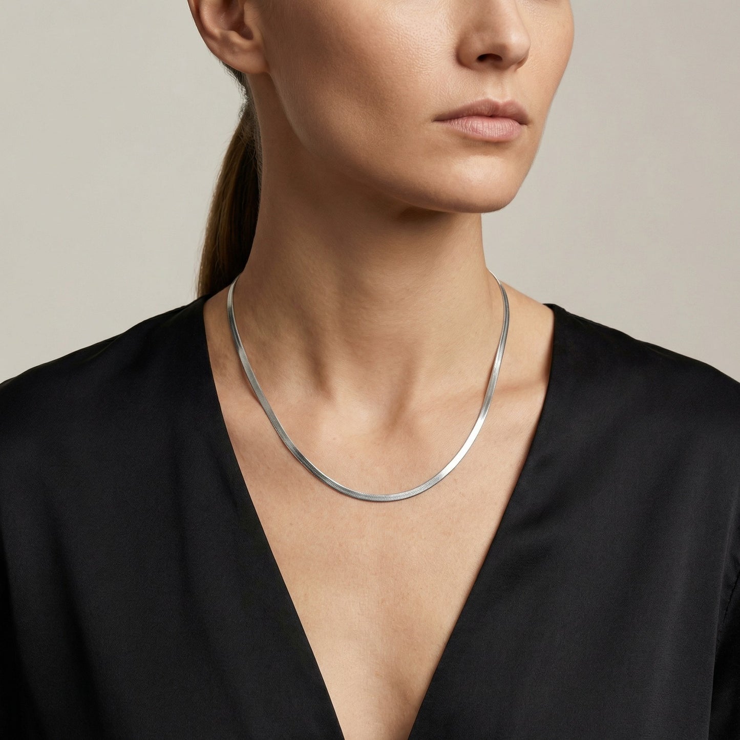 Herringbone Snake Choker Necklace Stainless Steel Stackable Women Neck Jewelry