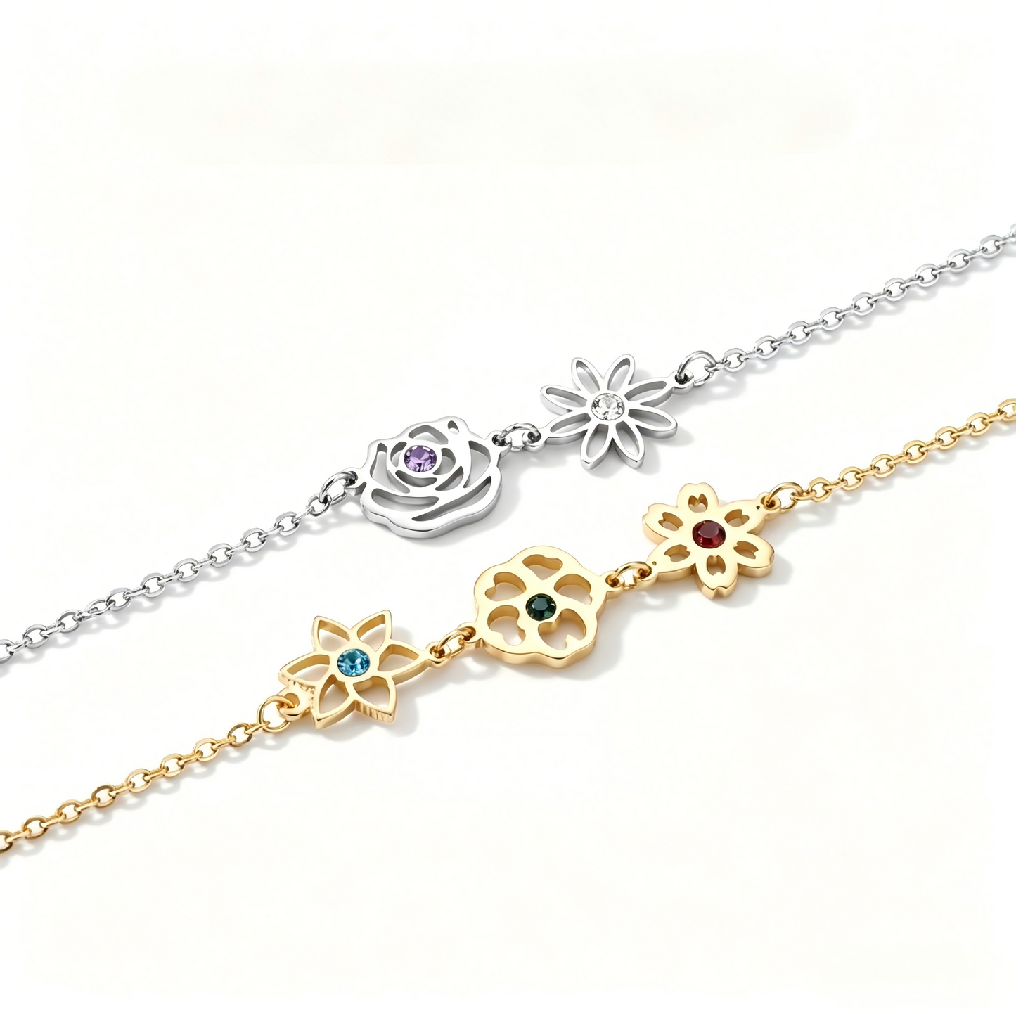 Personalized Birthday Jewelry 12 Month Birth Flower Bracelet