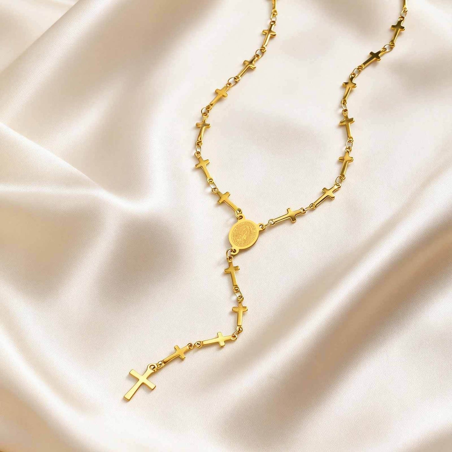 18K Gold Plated Cross Y Necklace | Dainty Stainless Steel Chain for Everyday Wear