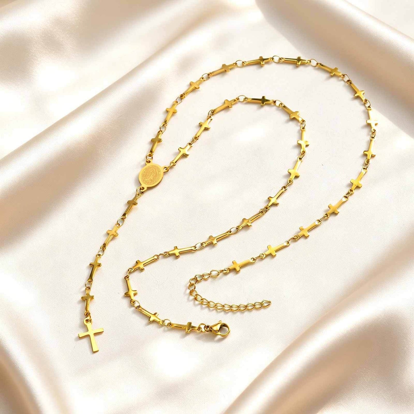 18K Gold Plated Cross Y Necklace | Dainty Stainless Steel Chain for Everyday Wear
