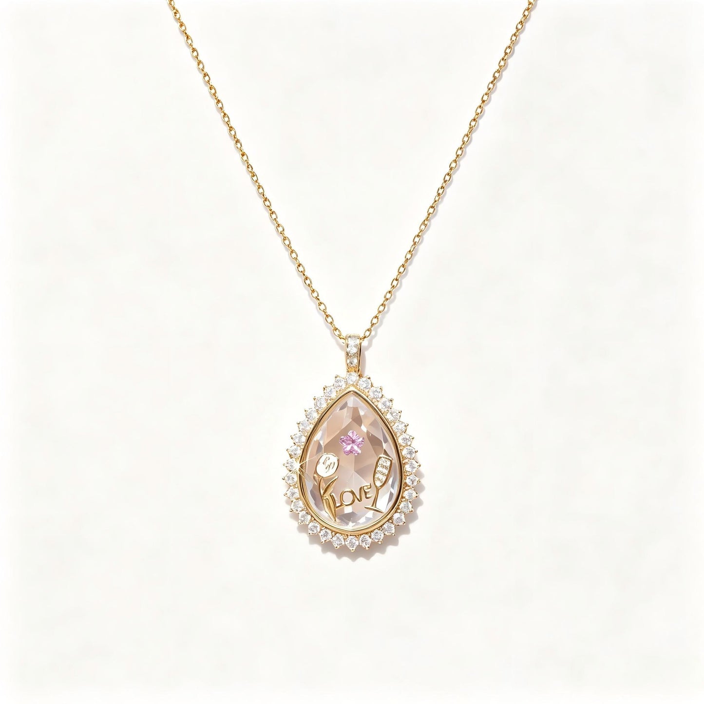 Crystal Frame Locket Necklace – DIY Copper Pendant with Rhinestone & Charms