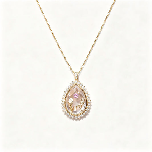 Crystal Frame Locket Necklace – DIY Copper Pendant with Rhinestone & Charms
