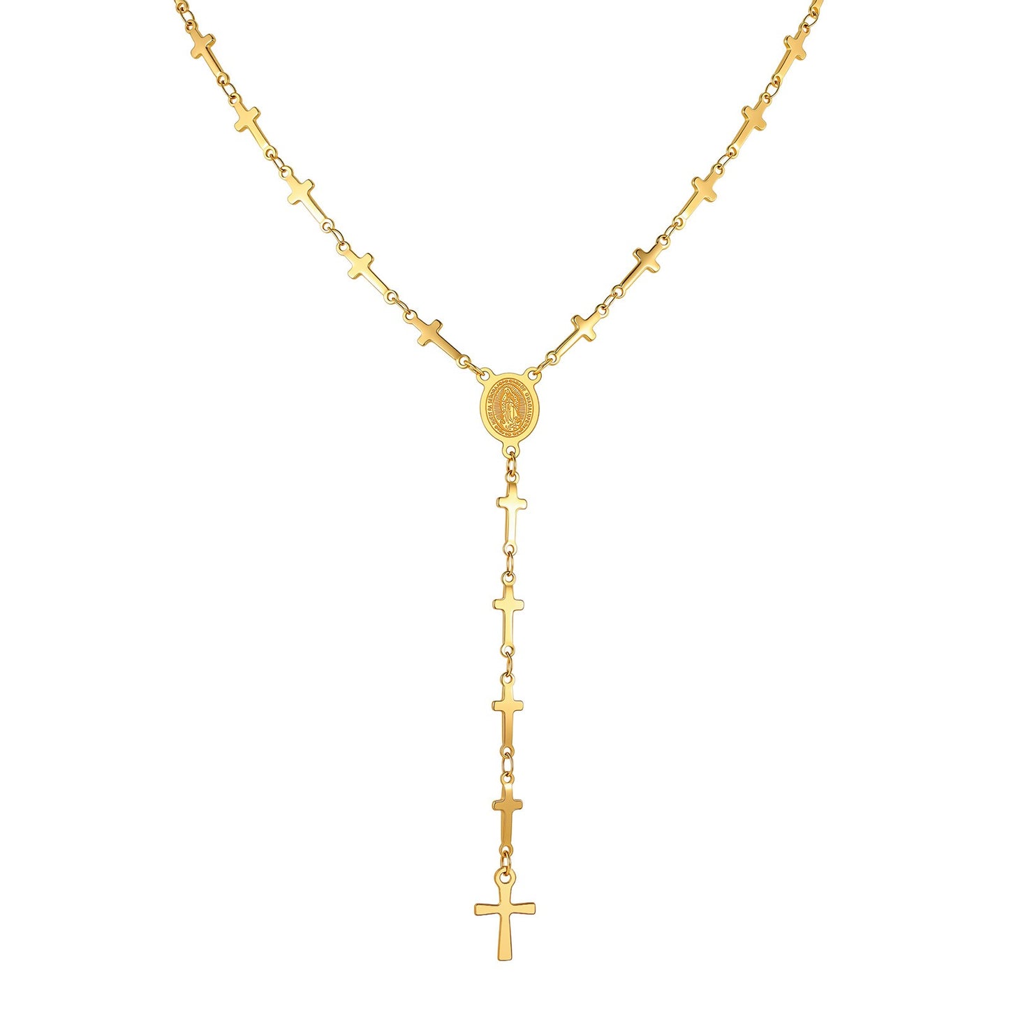 18K Gold Plated Cross Y Necklace | Dainty Stainless Steel Chain for Everyday Wear