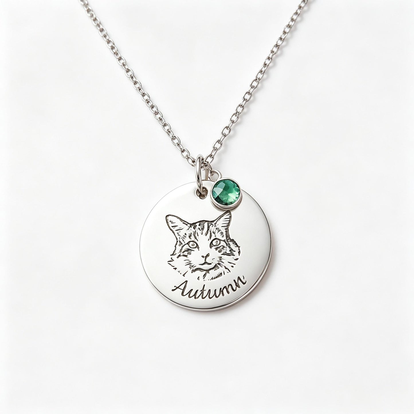 Personalized Pet Portrait  Birthstone Name Necklace