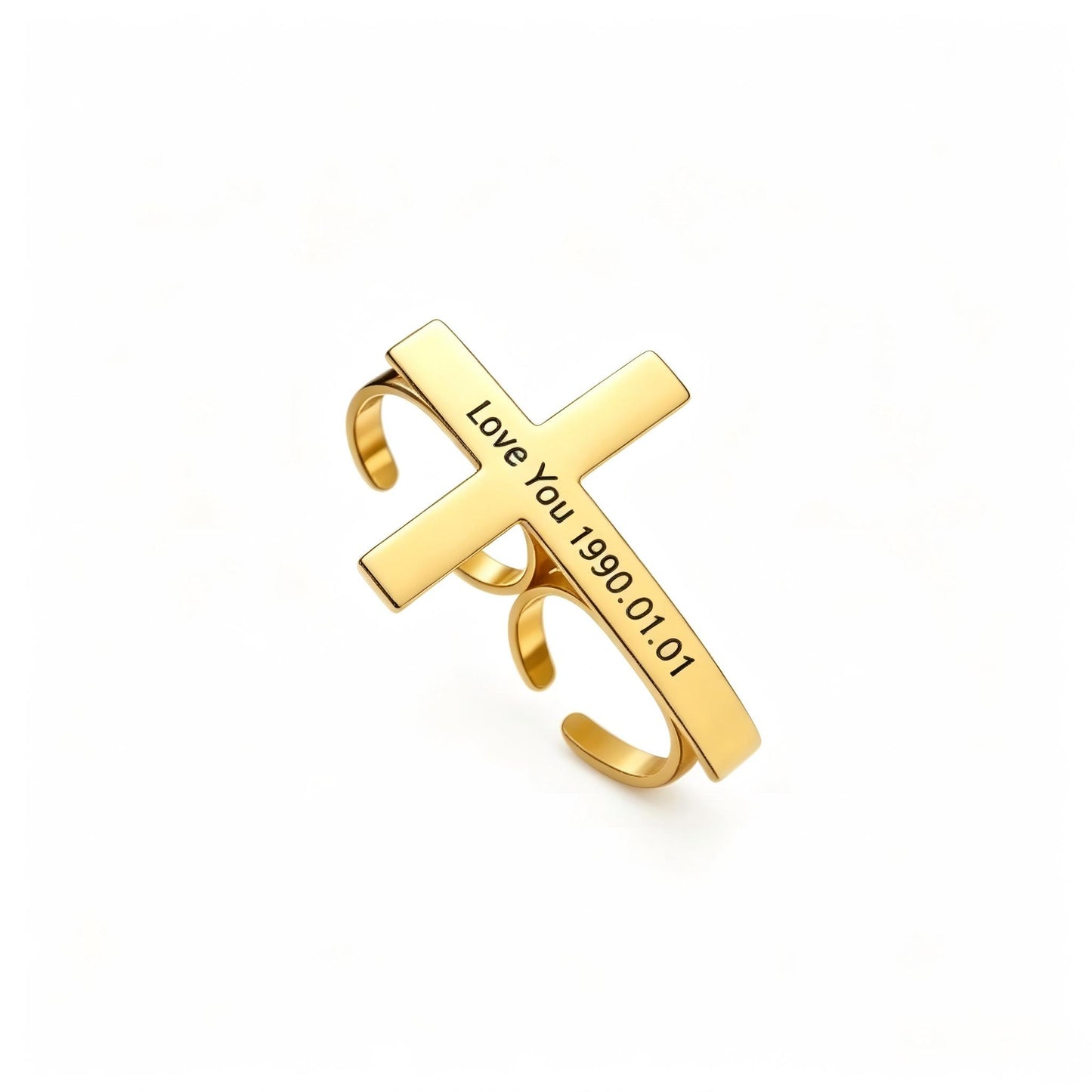 Cross Engraved Name Ring