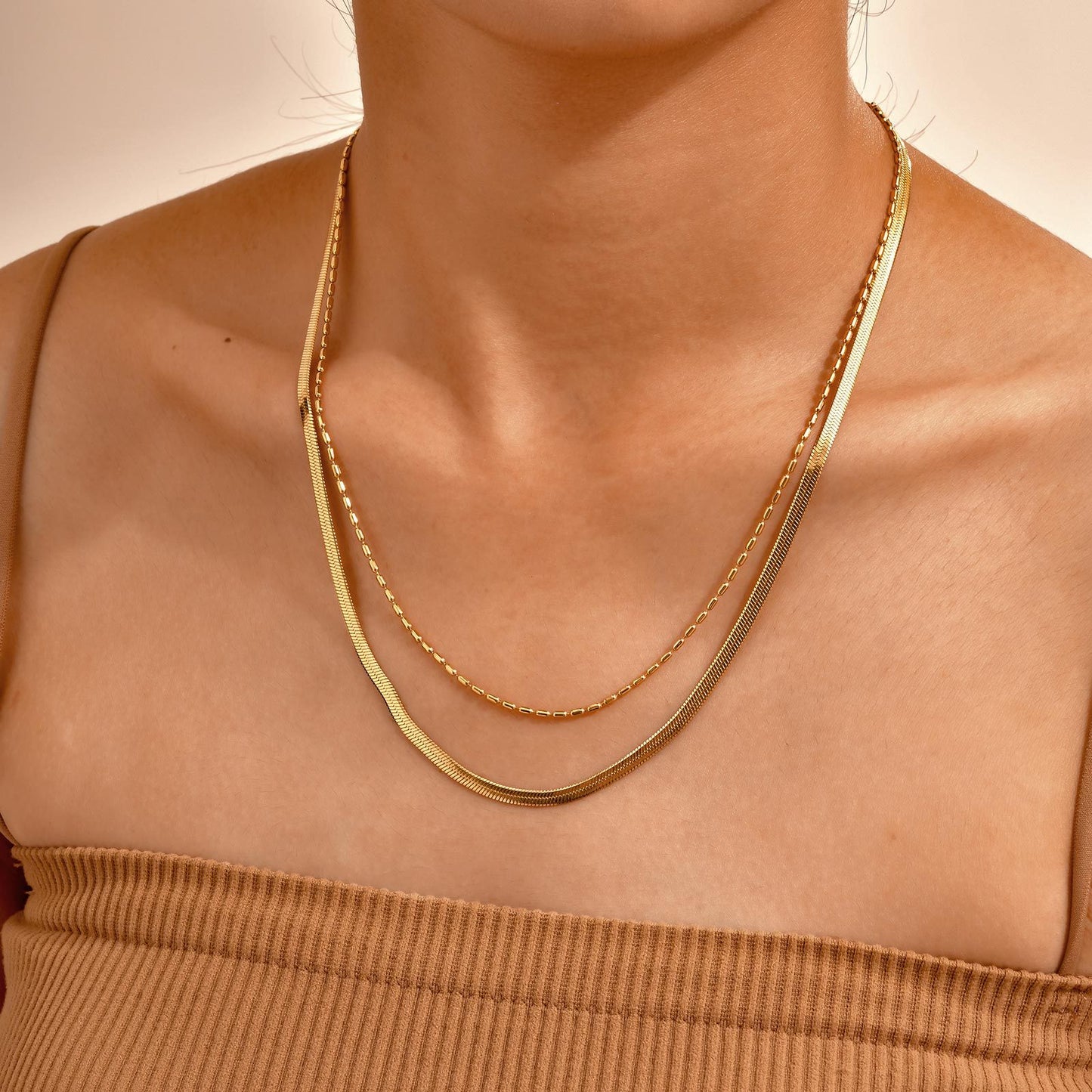 Double Layer Herringbone & Rice Bead Necklace