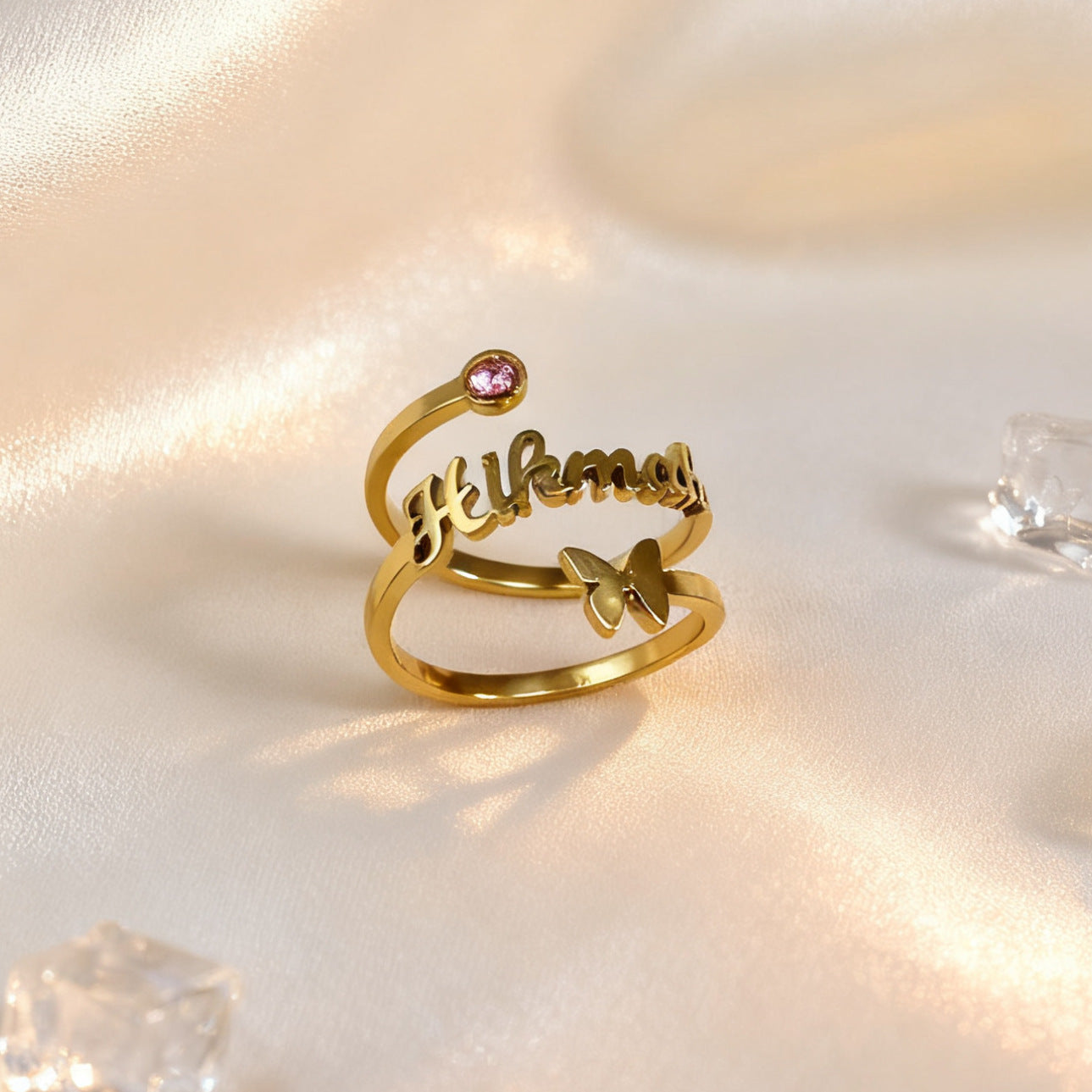 Butterfly Birthstone Name Ring