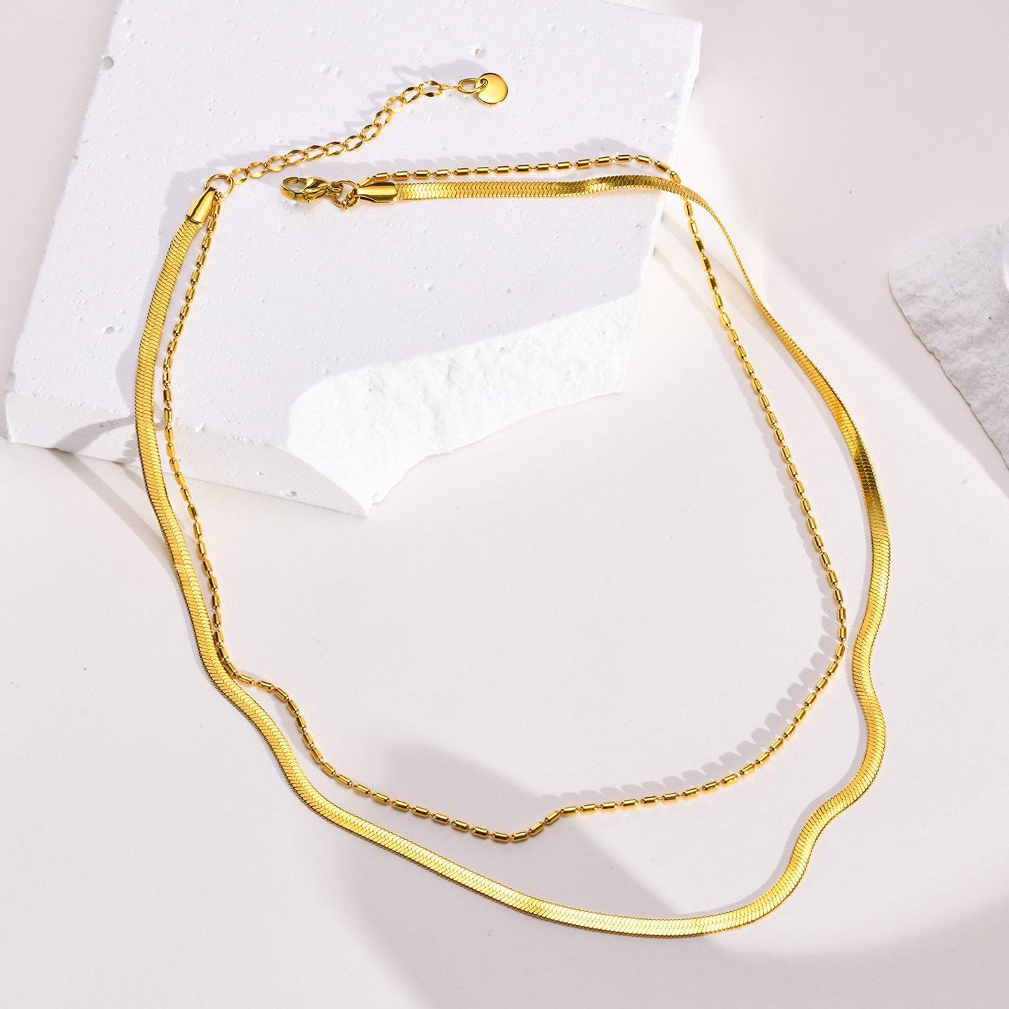 Double Layer Herringbone & Rice Bead Necklace