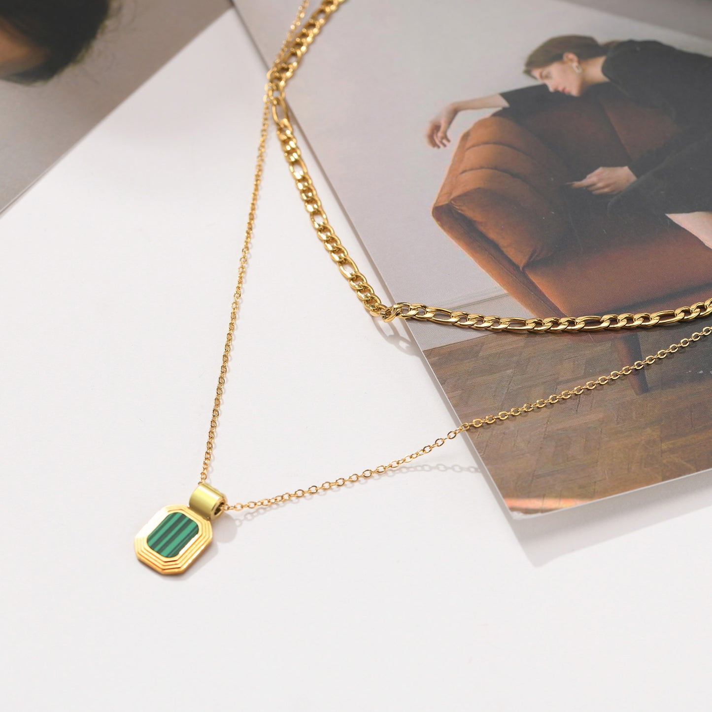 Double Layer Square Pendant Necklace