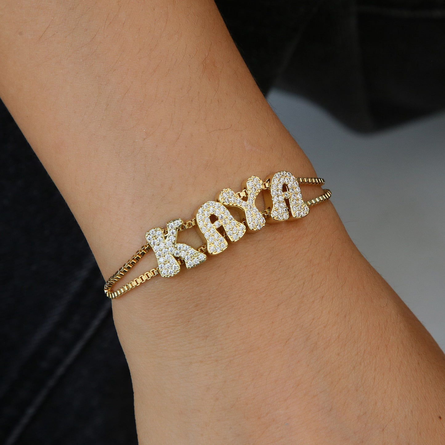 Crystal Bubble Letter Name Bracelet