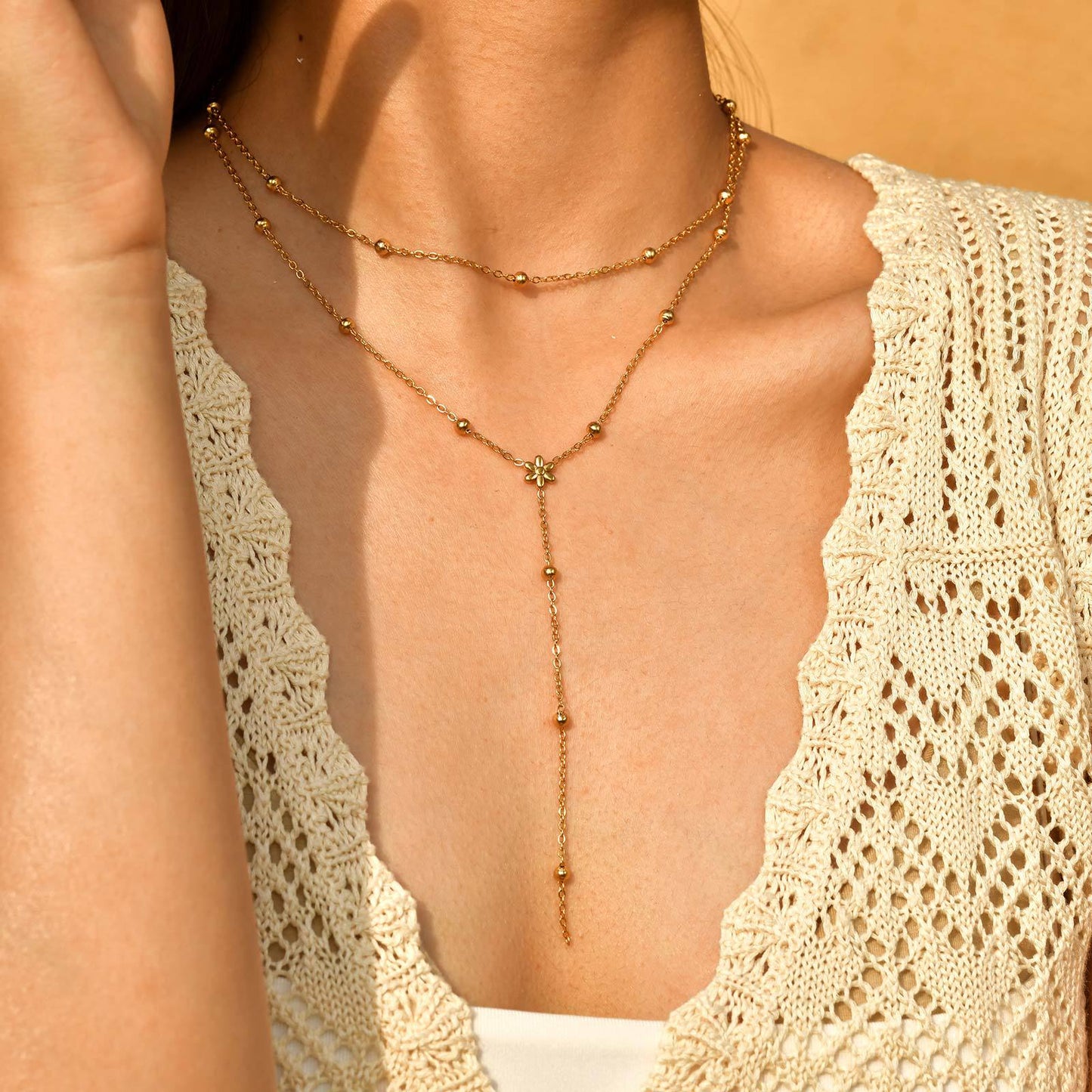 Gold Y Lariat Necklace