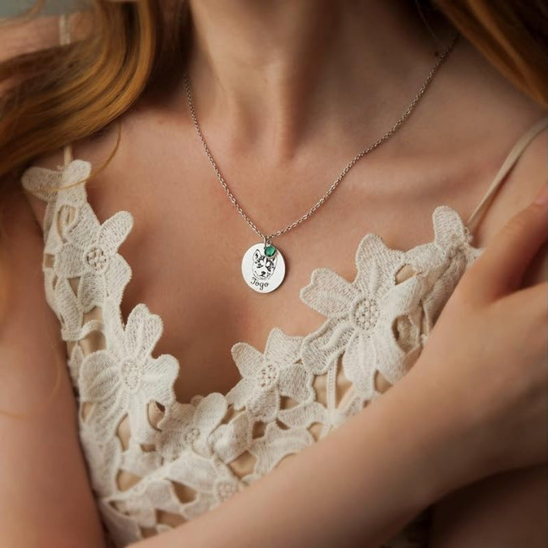 Personalized Pet Portrait  Birthstone Name Necklace