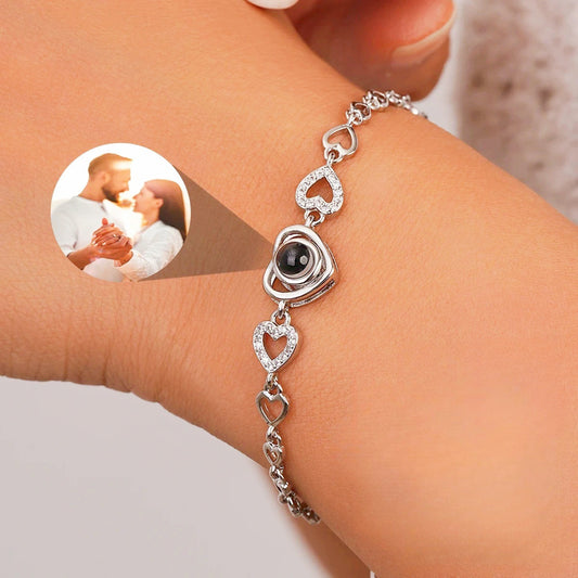 Custom Photo Projection Heart Beaded Bracelet
