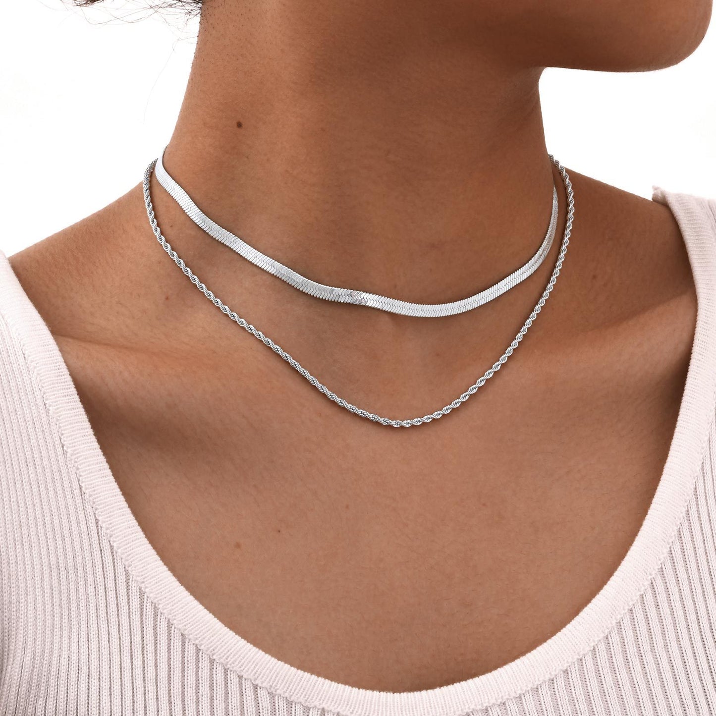 Double Layer Herringbone Choker | Tarnish-Free Titanium Steel Chain