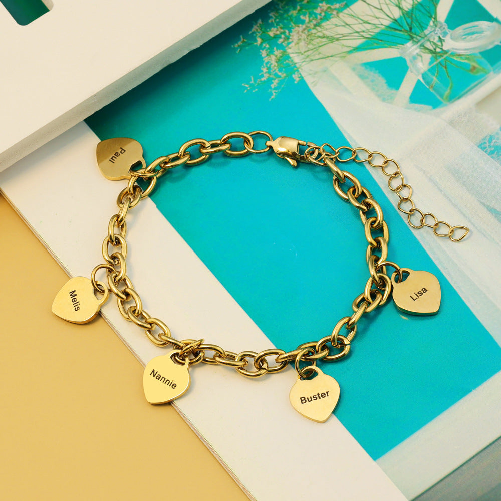 Custom Engraved Heart Charm Bracelet